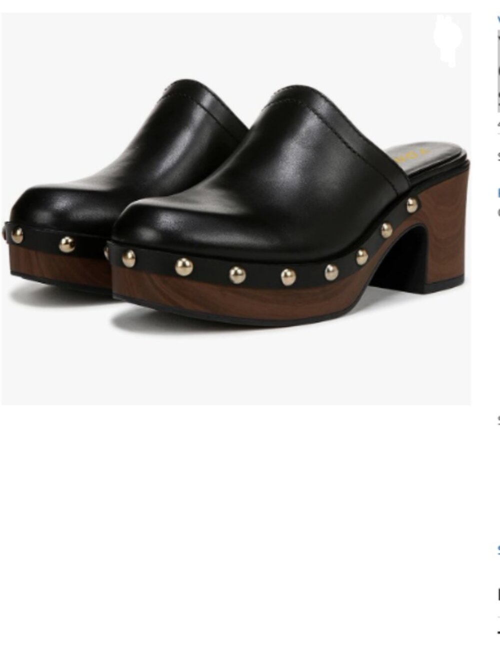 YDN Black Leather Studded Wood-Effect Heel Clogs